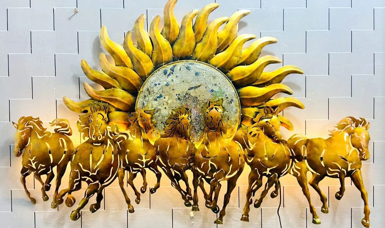 Golden Sunrise Seven-Horse LED Wall Art — 53 × 33 in, Gold · 53 × 33 × 3 in · Option 2