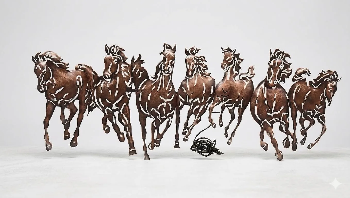 Seven Running Horses LED Wall Art, Multicolour · 78 L × 27 H cm · Transitional
