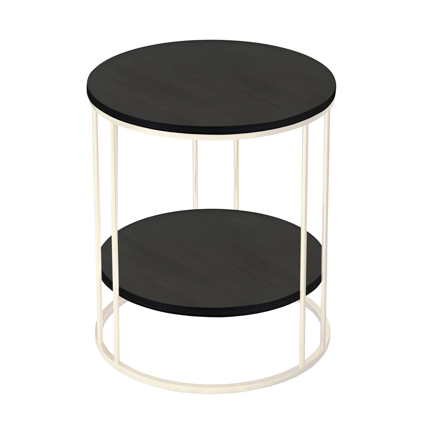 Two-Tier Round Side Table, White with Black · Medium · Casual