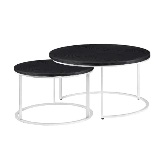 C-Frame Round Nesting Table Set, White and Black · Medium · Casual