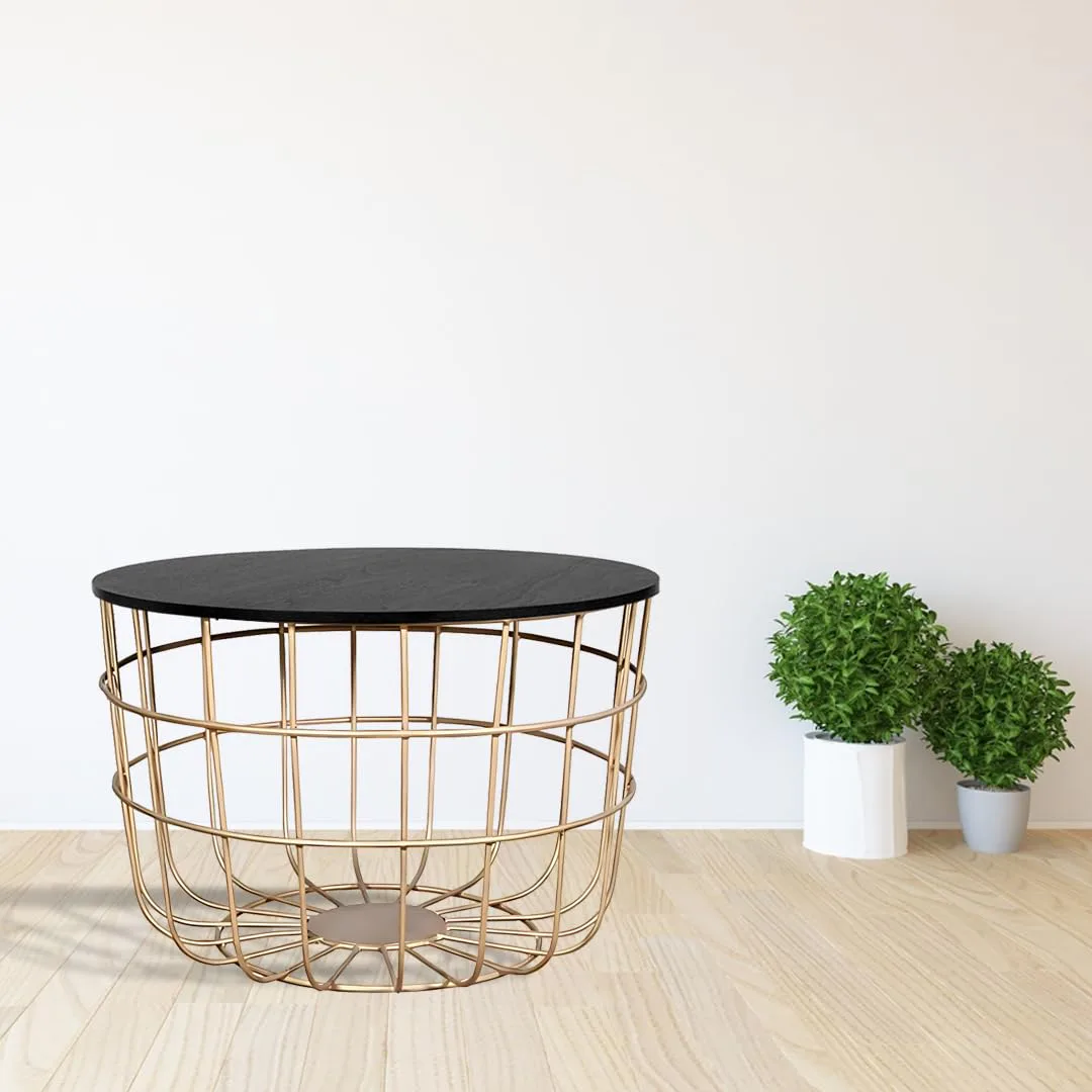 Grid-Basket Round Coffee Table, Gold with Black · Medium