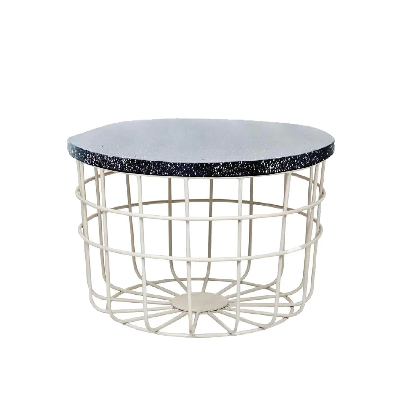 Grid-Basket Round Coffee Table, White and Black · Medium