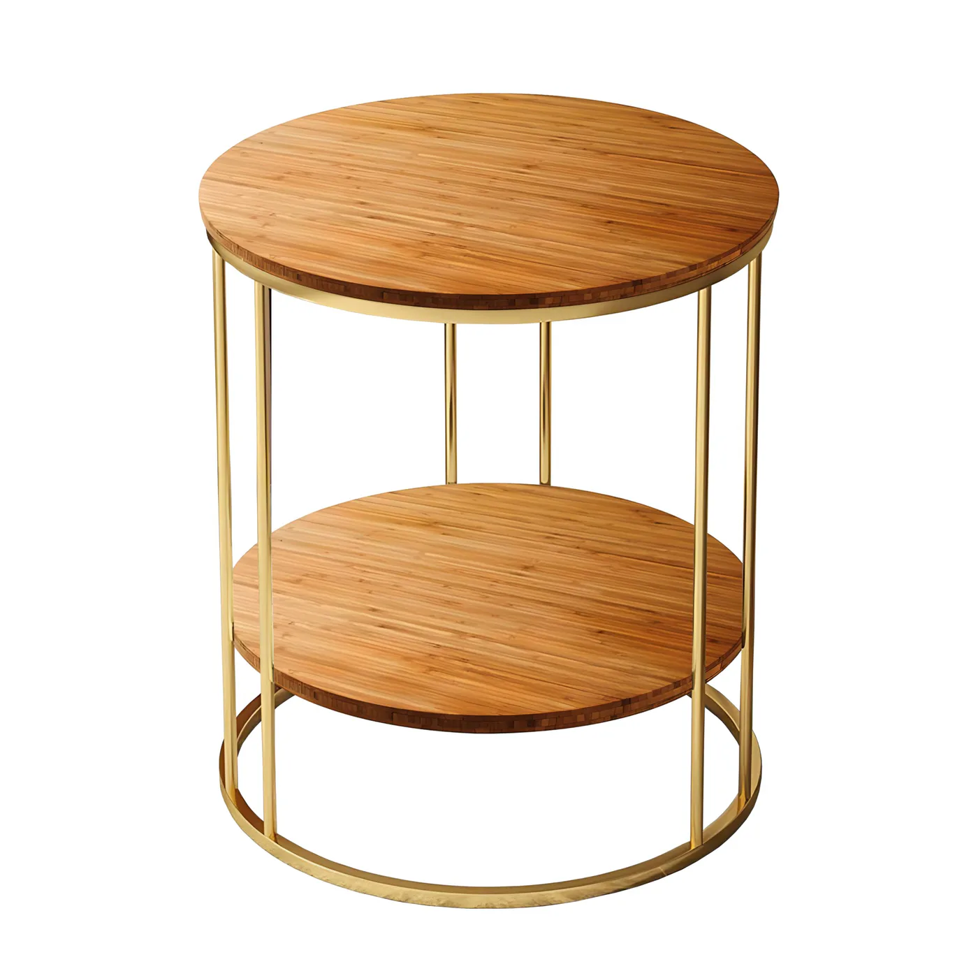 Two-Tier Round Side Table, Gold with Wood · Medium