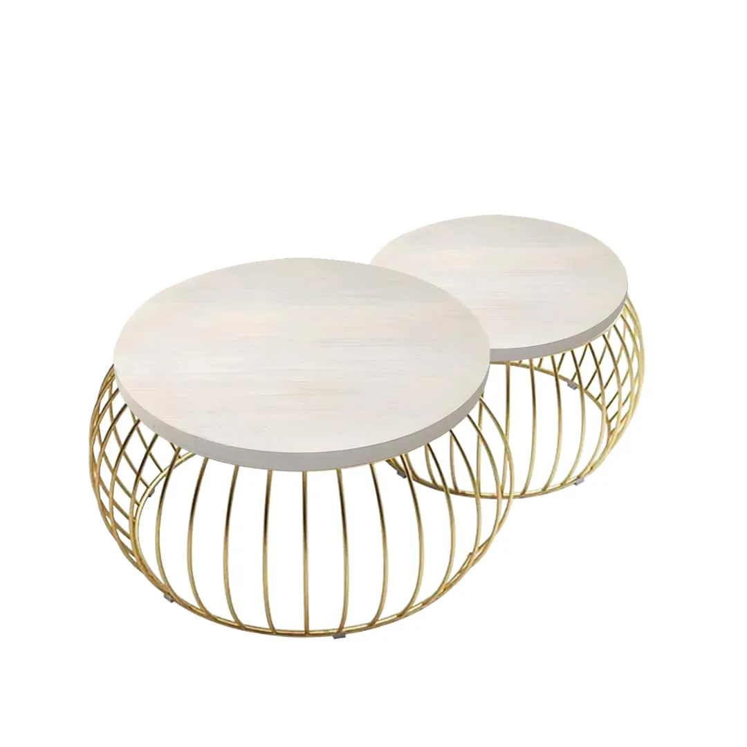 Wire-Basket Round Nesting Table Set, Gold with White · Medium