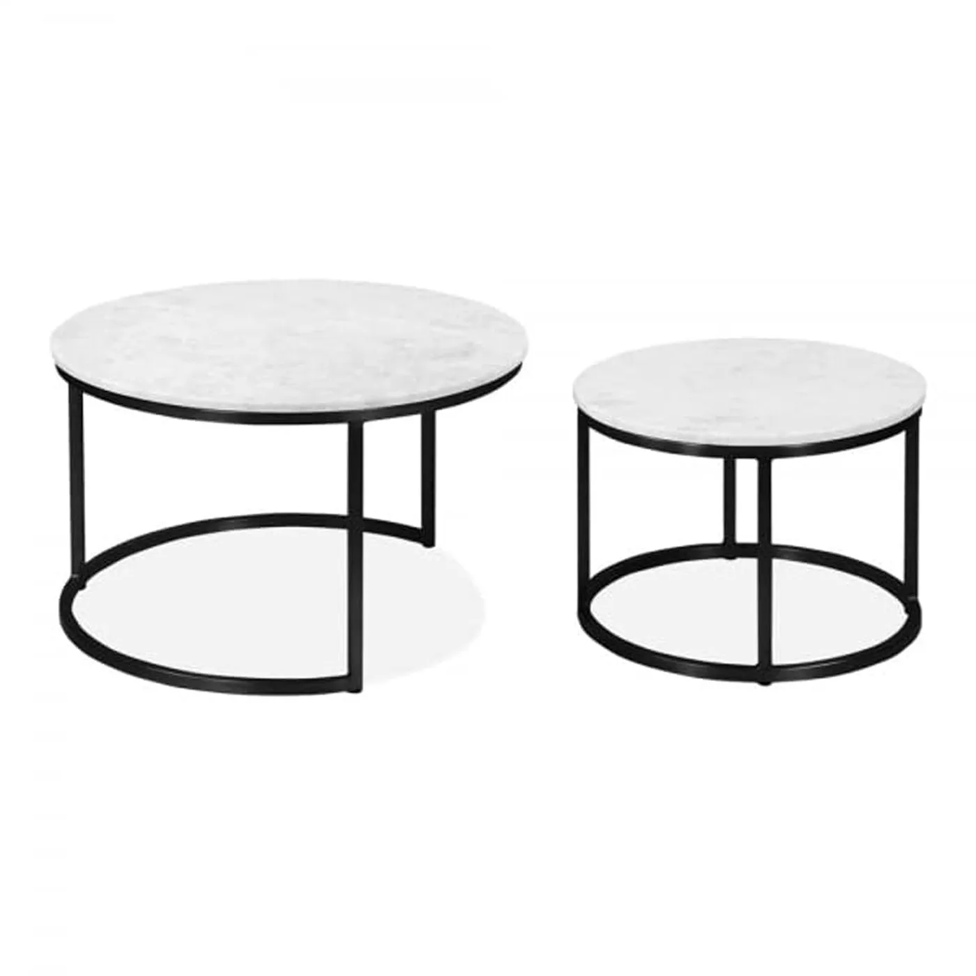 C-Frame Round Nesting Table Set, Black and Marble White · X-Large