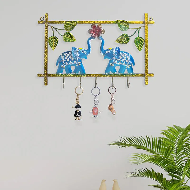 Blue Elephant Metal Key Holder
