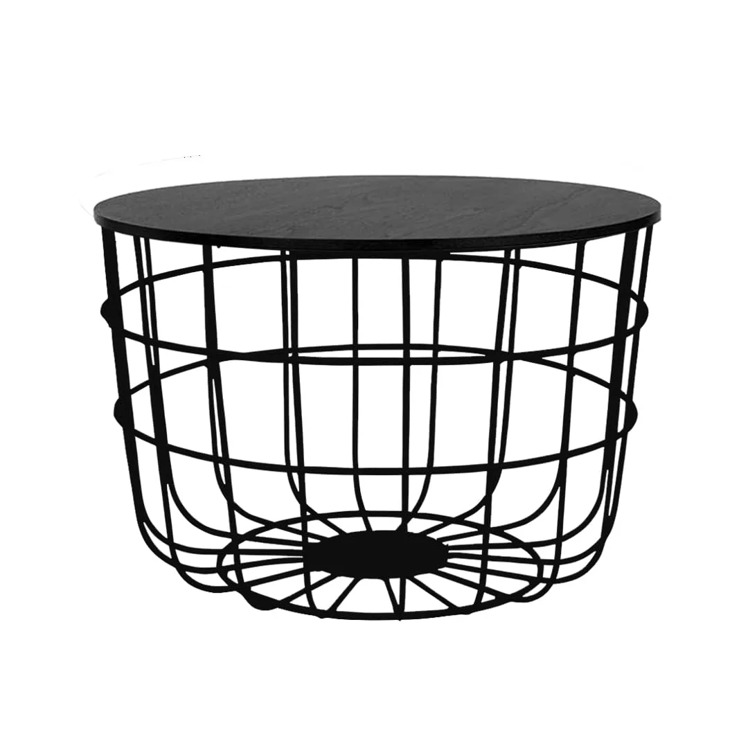 Grid-Basket Round Coffee Table, Black · Medium
