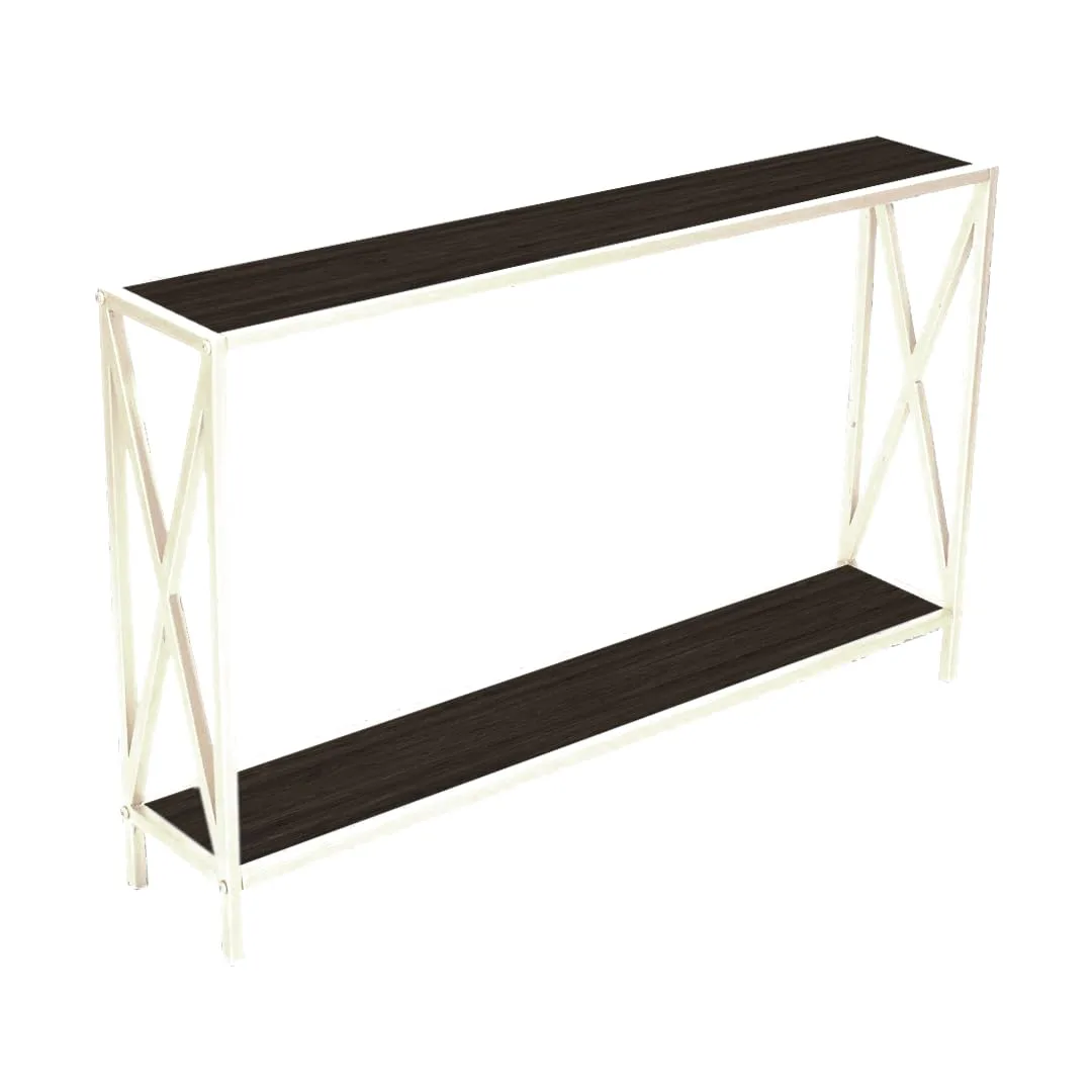 X-Frame Two-Tier Console Table, White and Black