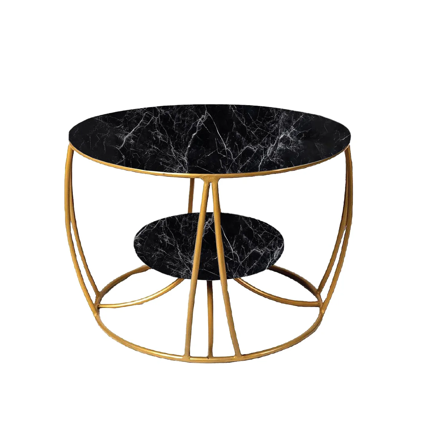 Two-Tier Curved-Frame Coffee Table, Gold with Black Marble · Medium