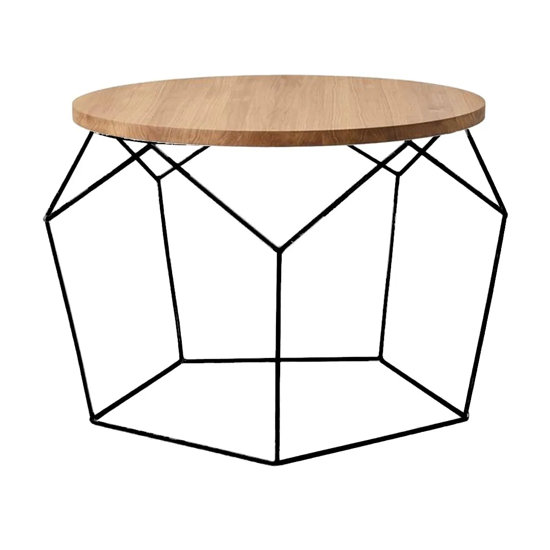 Pentagon-Frame Round Coffee Table, Black with Wood · Art Deco