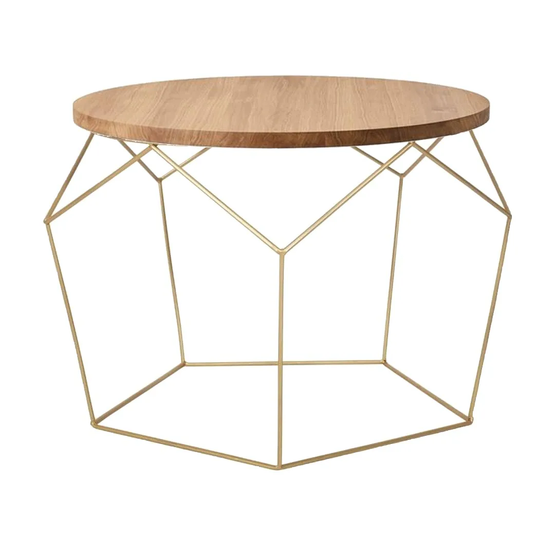 Pentagon-Frame Round Coffee Table, Gold with Wood · Classic