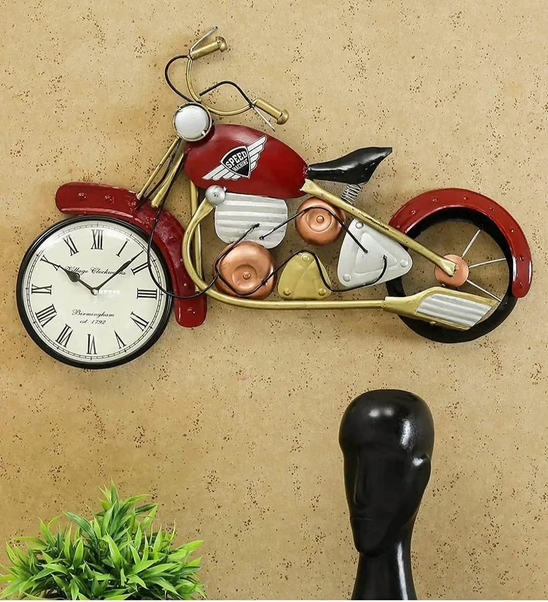 Red Speed-Bike Clock Sculpture — 29 × 2 × 18 in