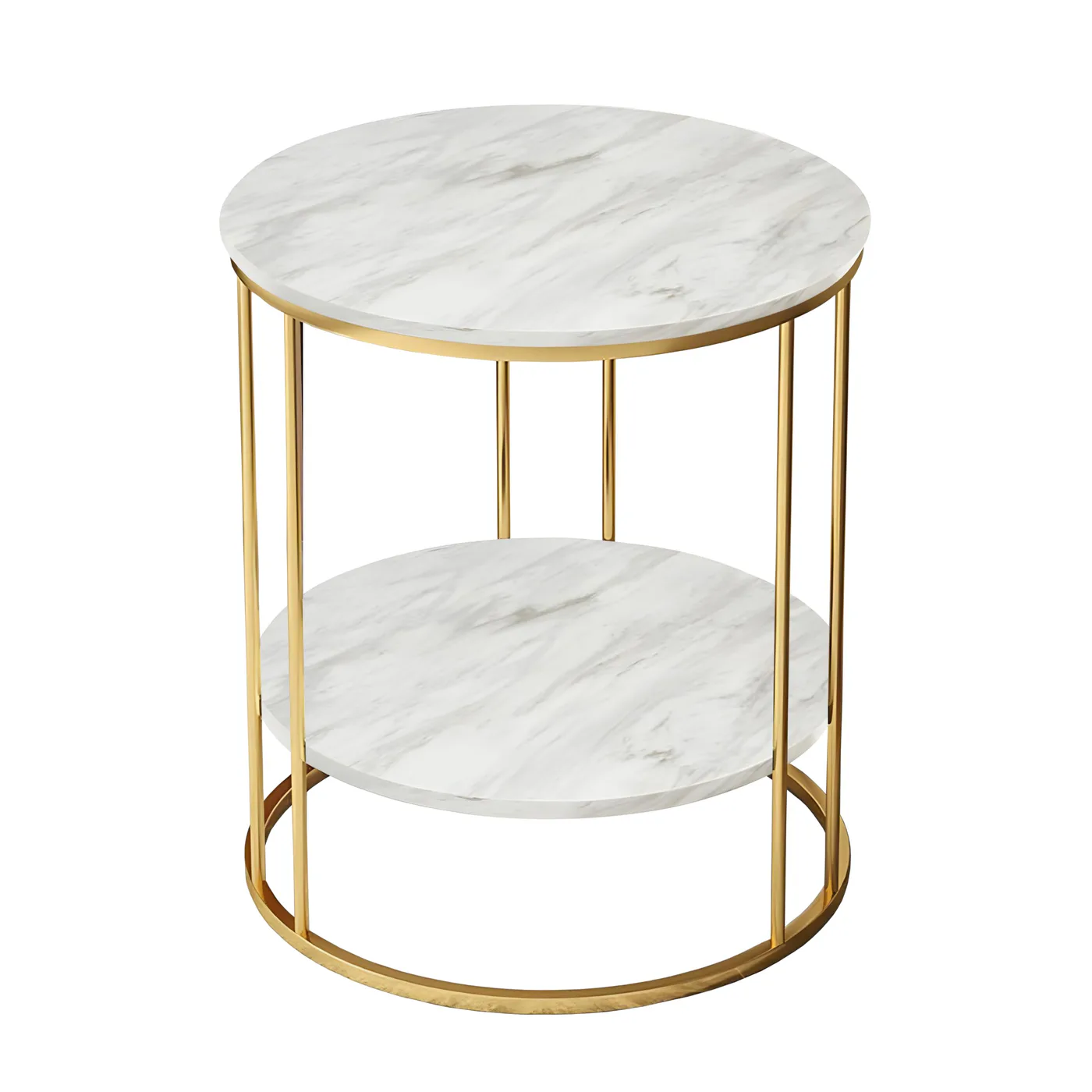 Two-Tier Round Side Table, Gold with White · Medium