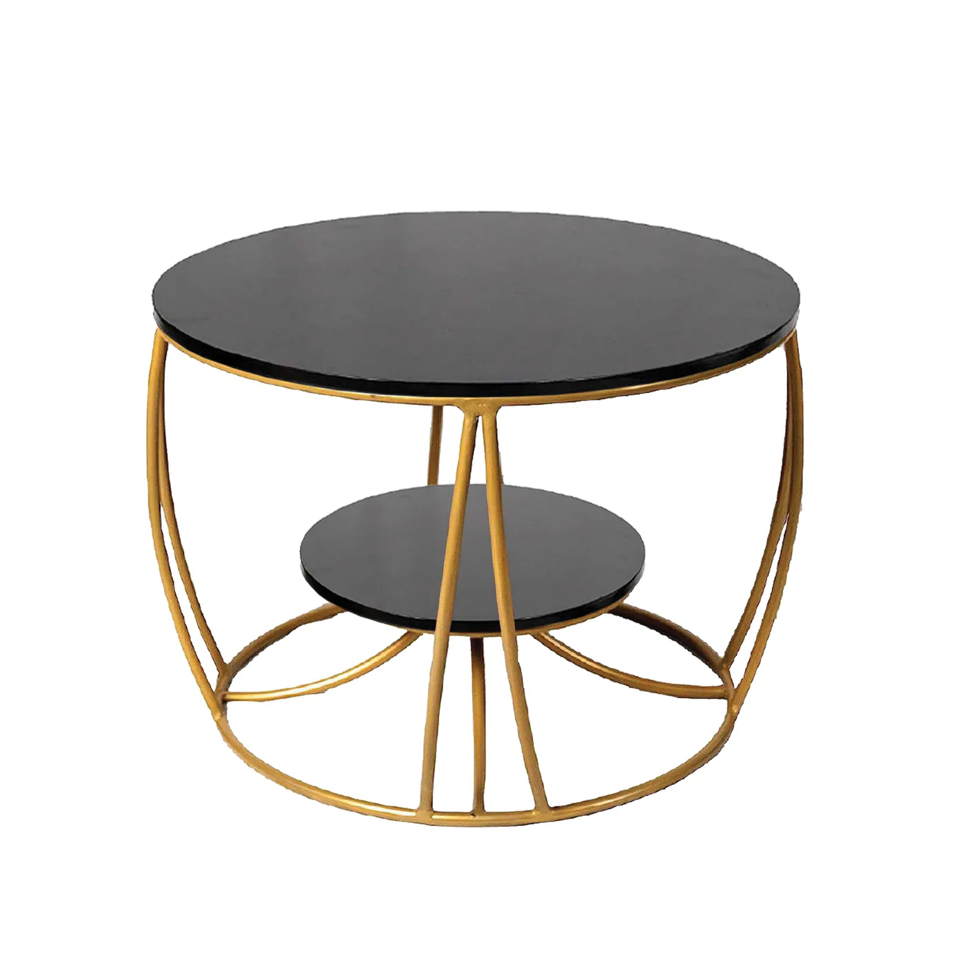 Two-Tier Curved-Frame Coffee Table, Gold and Black · Medium · Classic