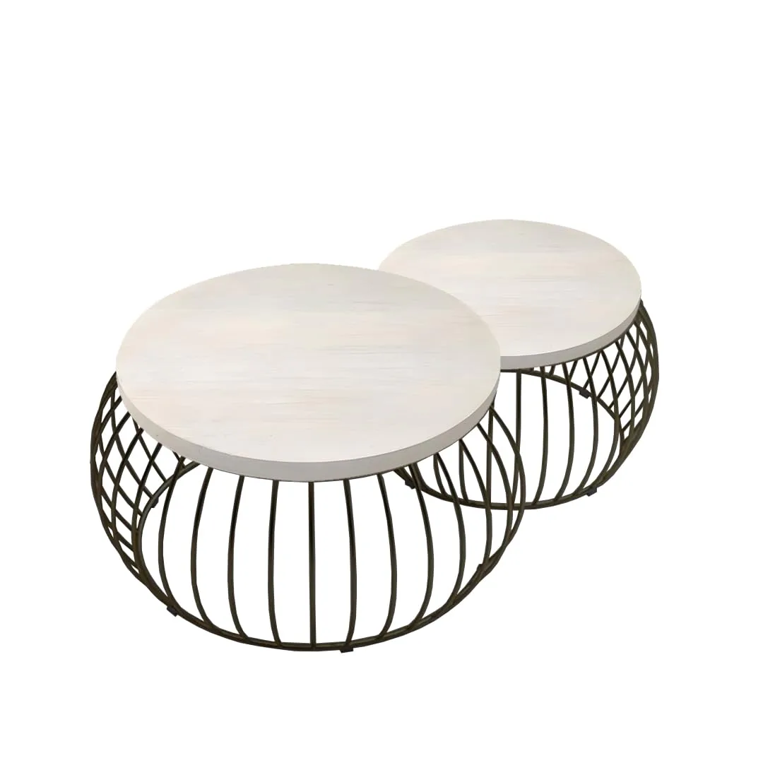 Wire-Basket Round Nesting Table Set, Black with White · Medium