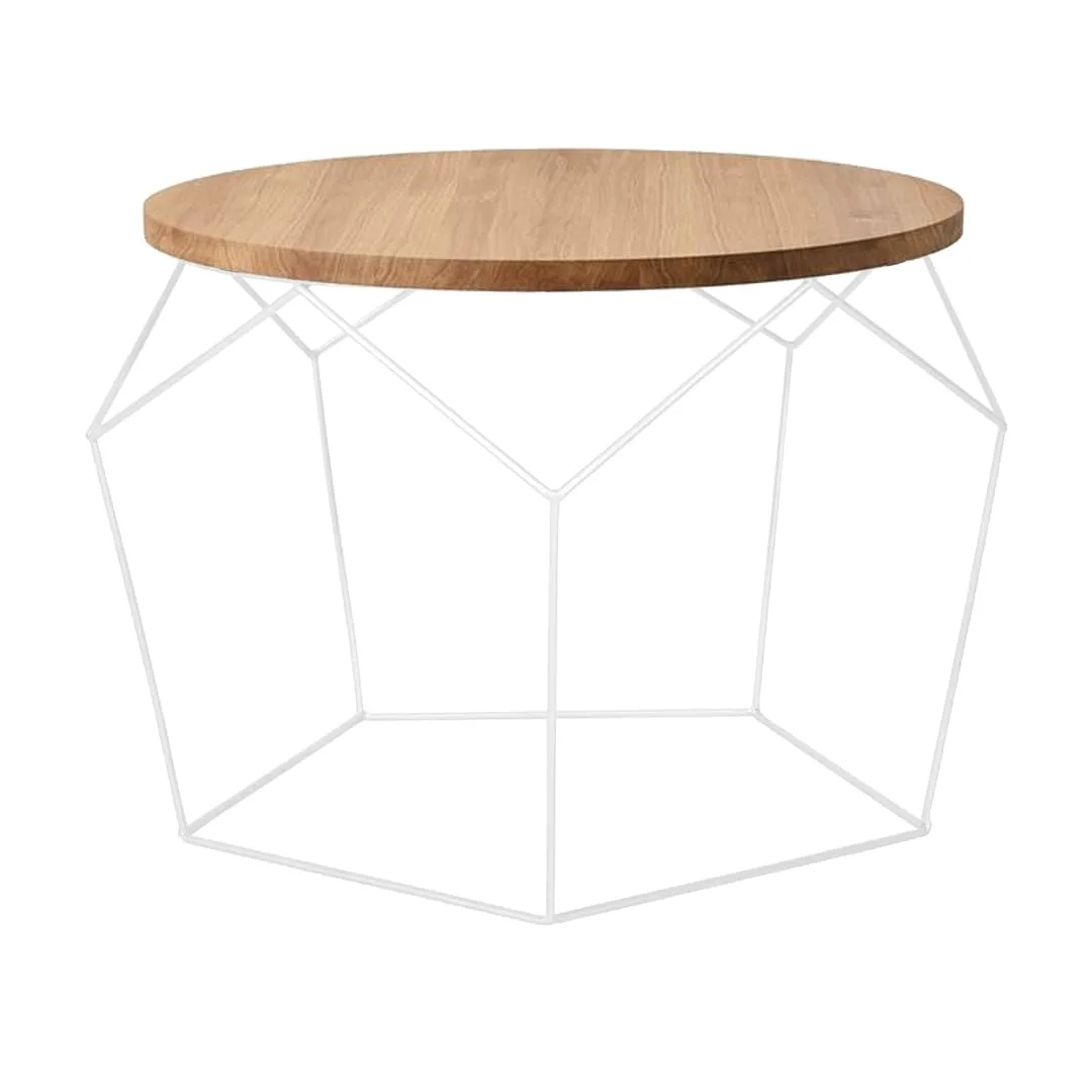 Pentagon-Frame Round Coffee Table, White with Wood · Classic
