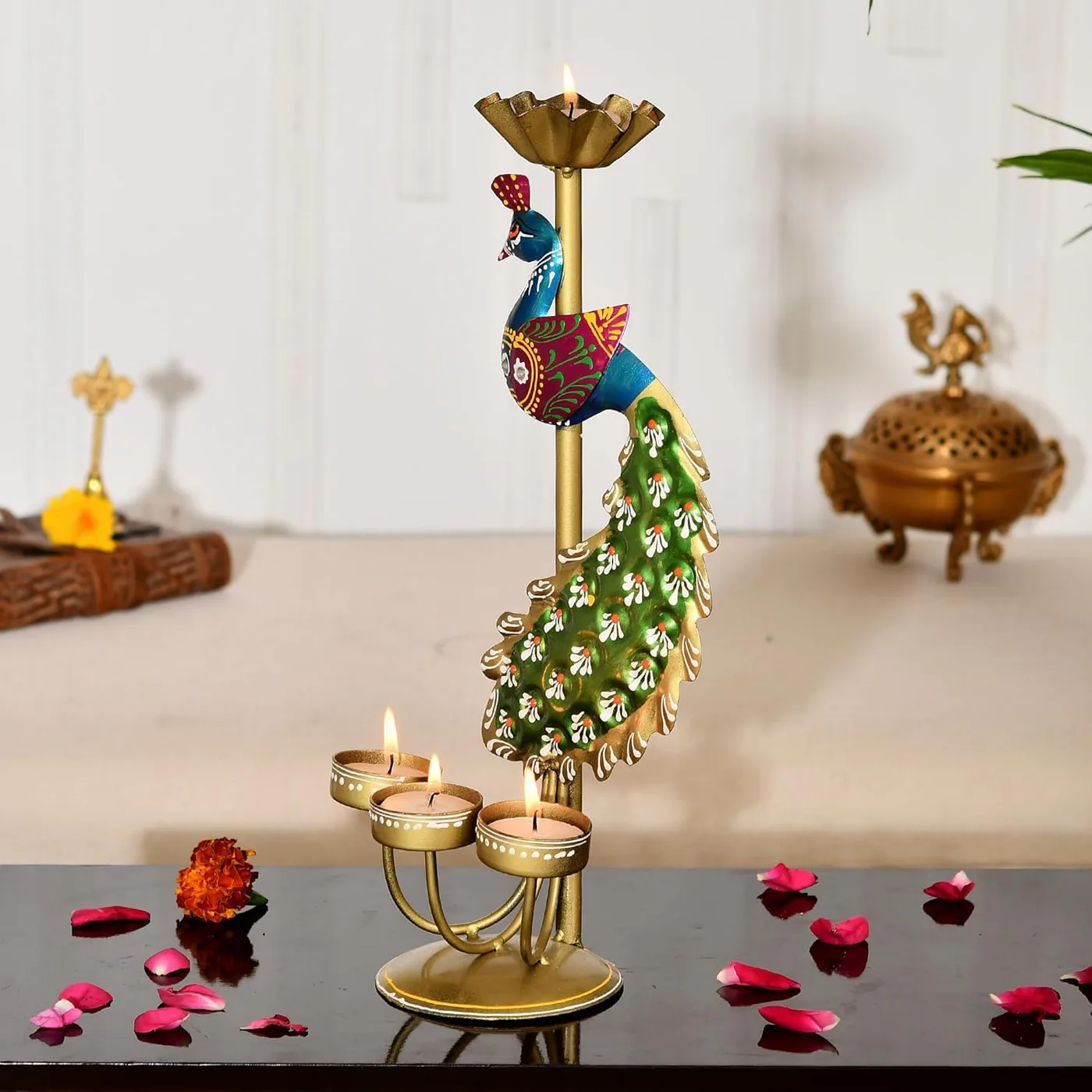 Three-Light Peacock Candle Stand