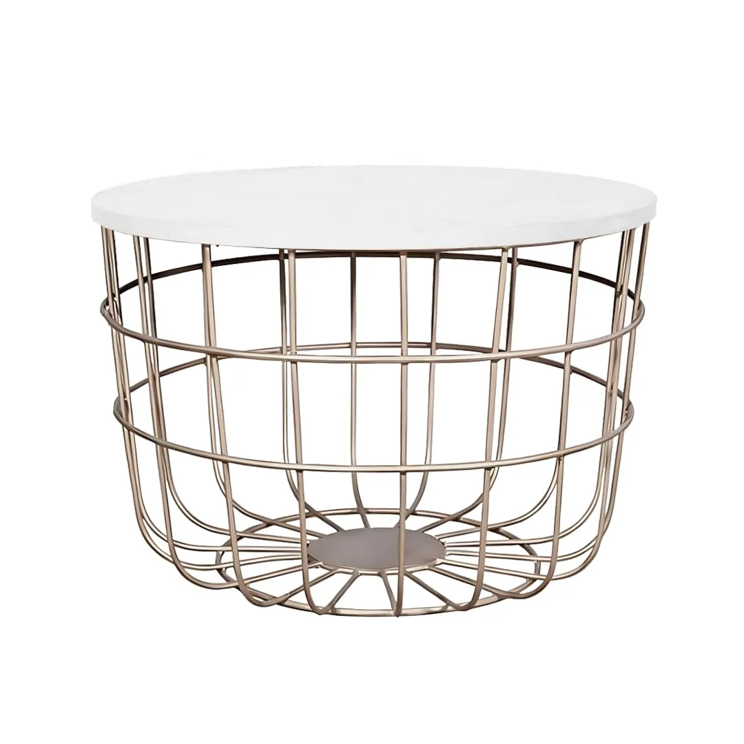 Grid-Basket Round Coffee Table, Gold with White · Medium · Classic