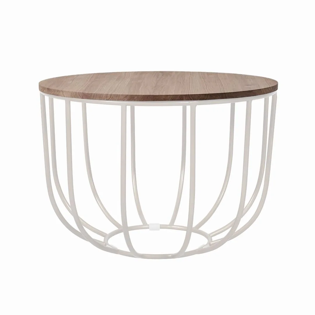 Loop-Frame Round Coffee Table, White with Wood