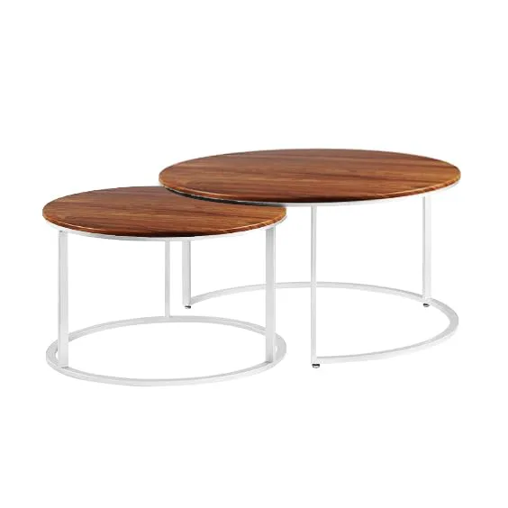 C-Frame Round Nesting Table Set, White and Wooden · Medium · Cabin
