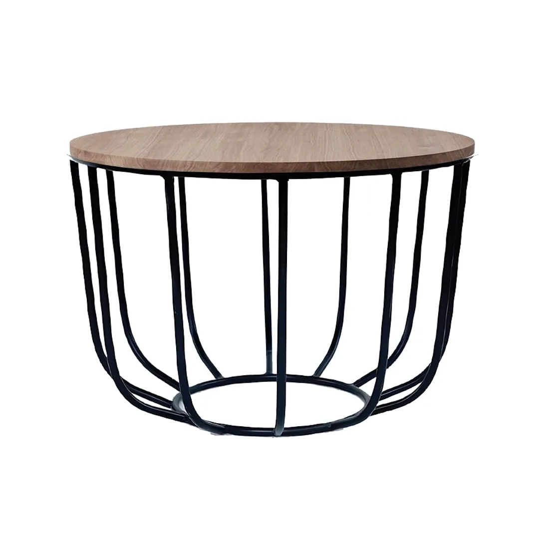 Loop-Frame Round Coffee Table, Black with Wood