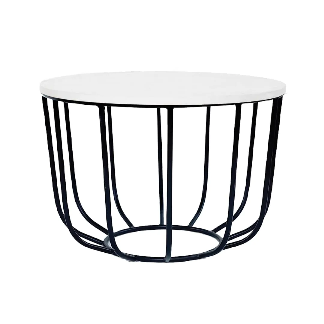 Loop-Frame Round Coffee Table, Black with White