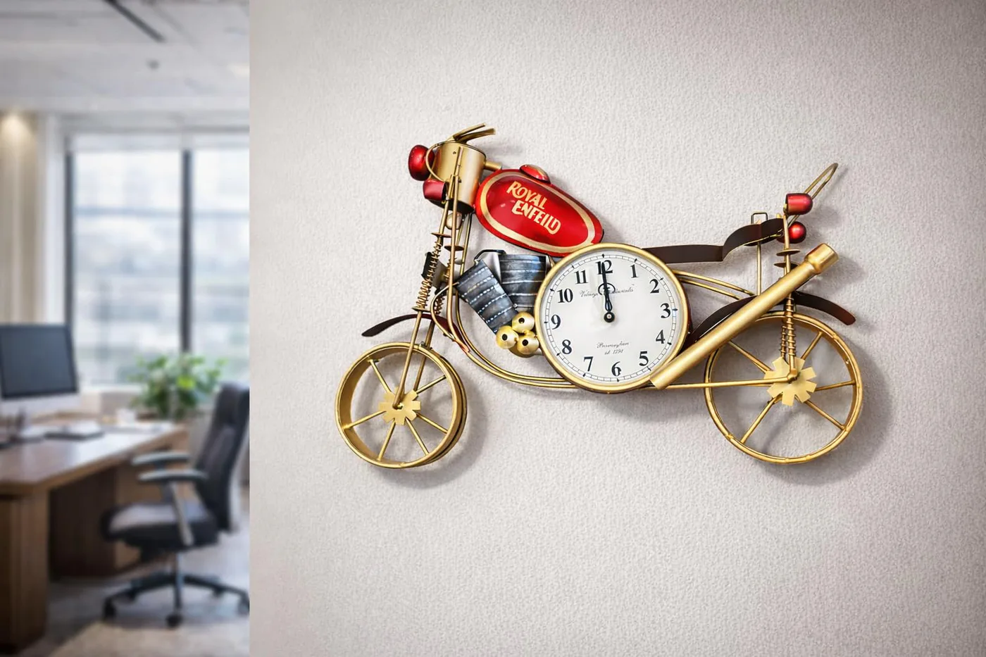 Vintage Motorcycle Table Clock — 60 × 12 × 45 cm
