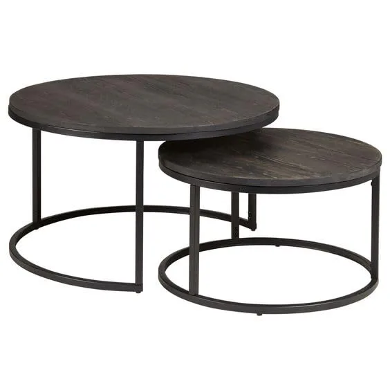 C-Frame Round Nesting Table Set, Black and Black · X-Large · Classic