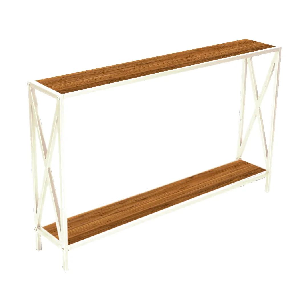 X-Frame Two-Tier Console Table, White and Wood