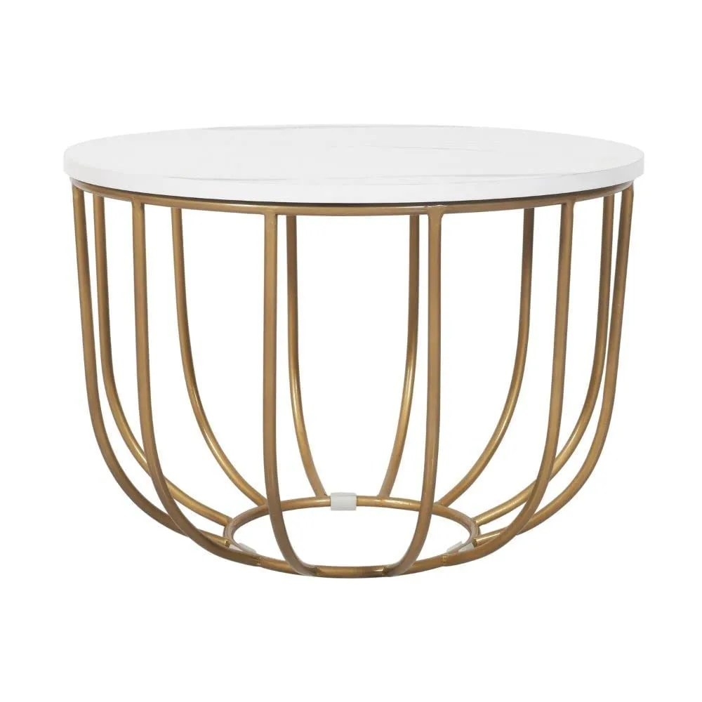 Loop-Frame Round Coffee Table, Gold with White