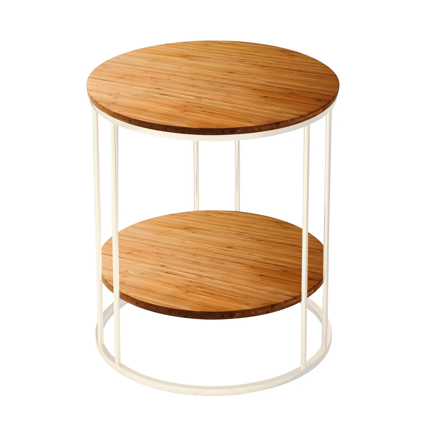 Two-Tier Round Side Table, White with Wood · Medium