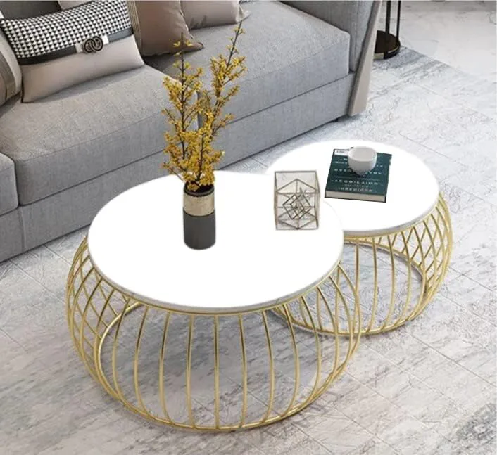Wire-Basket Round Nesting Table Set, Gold