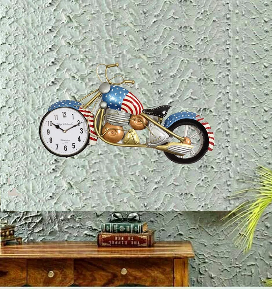 American-Flag Motorcycle Wall Clock