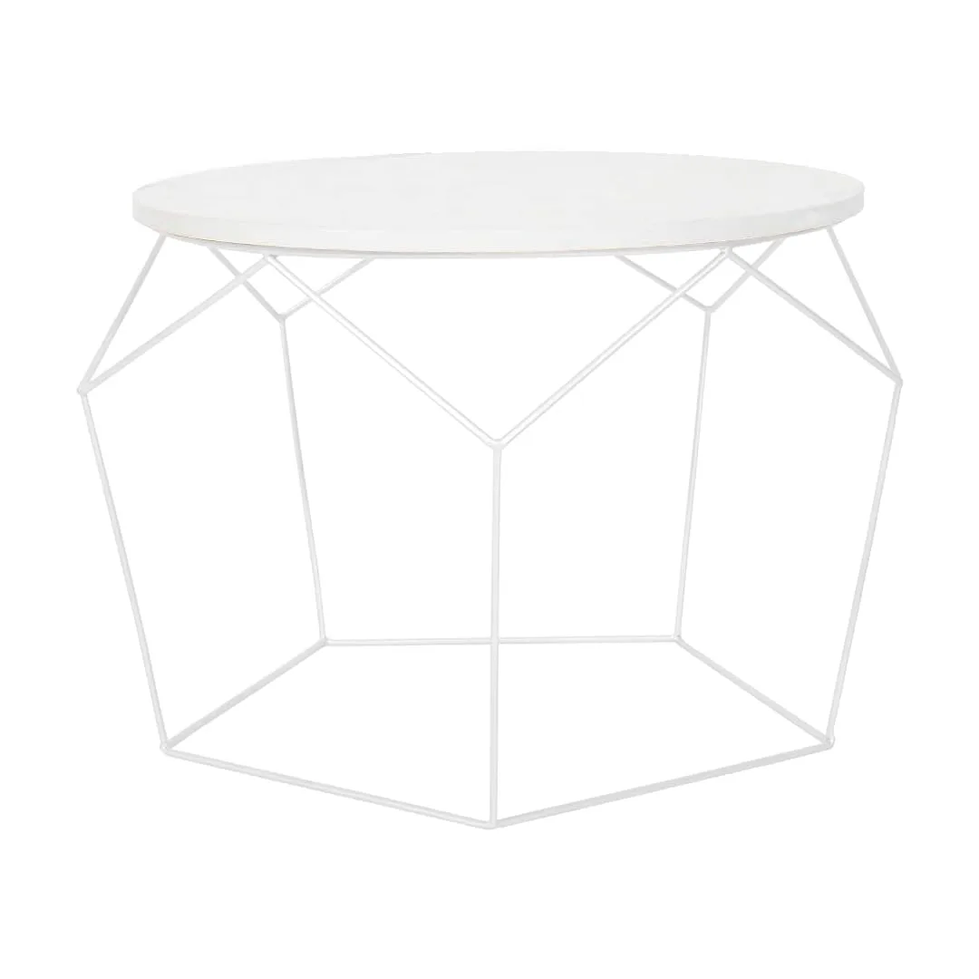 Pentagon-Frame Round Coffee Table, White with White · Art Deco