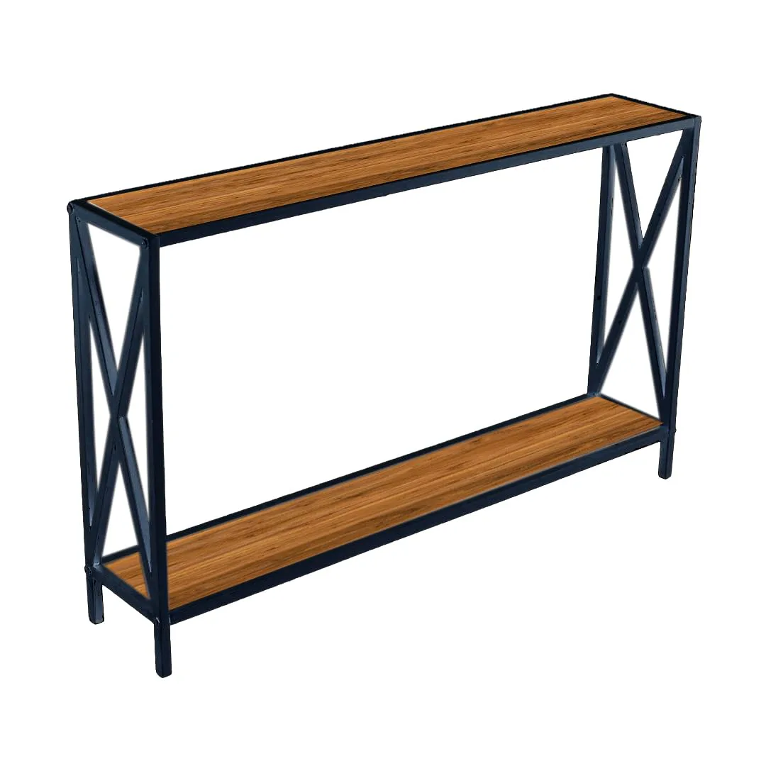 X-Frame Two-Tier Console Table, Black and Wood