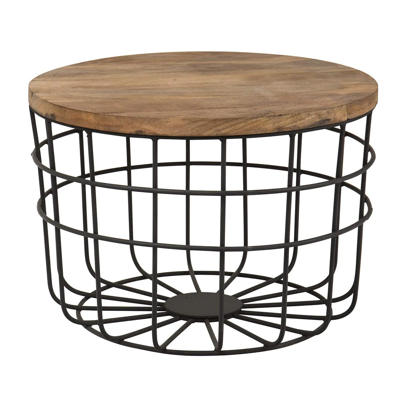 Grid-Basket Round Coffee Table, Black with Wood · Medium