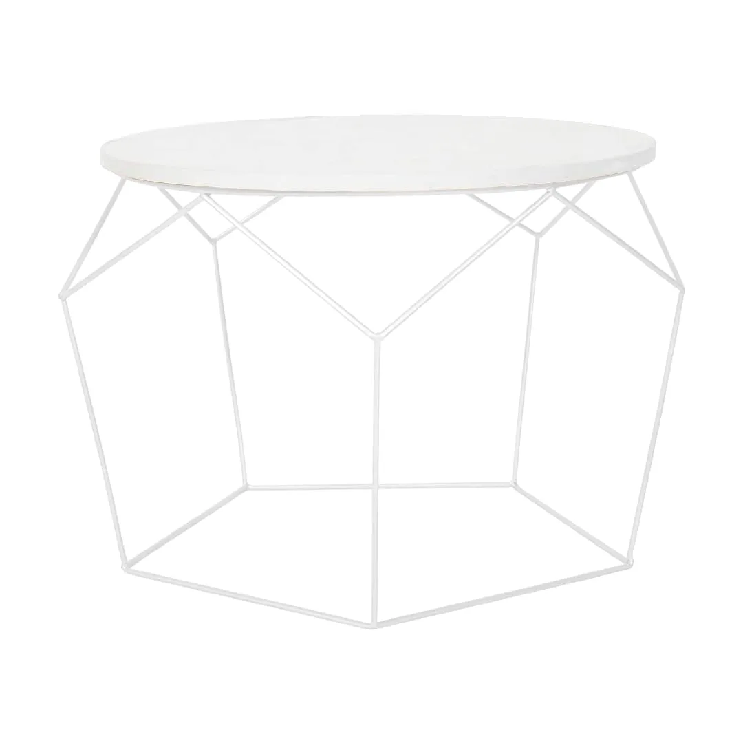 Pentagon-Frame Round Coffee Table, White