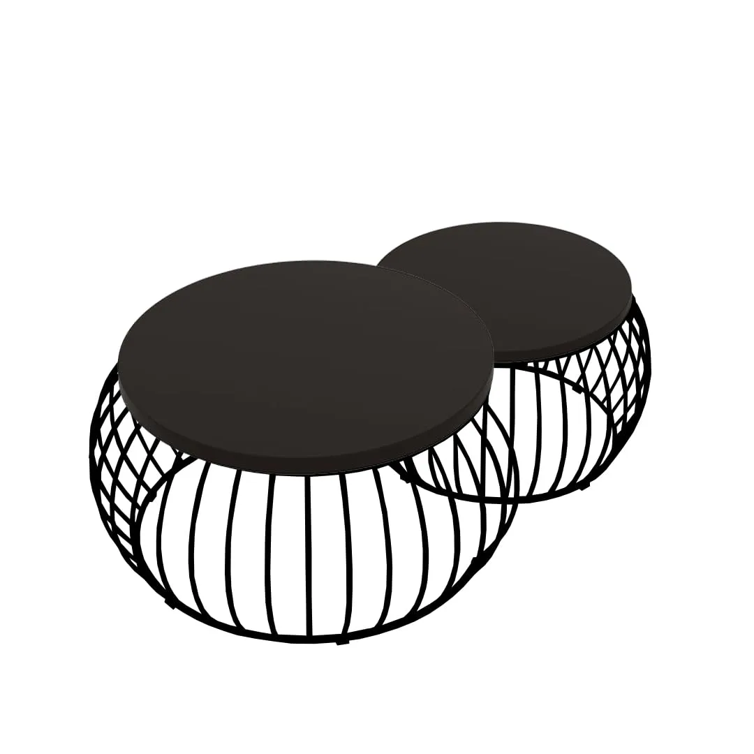 Wire-Basket Round Nesting Table Set, Black · Medium