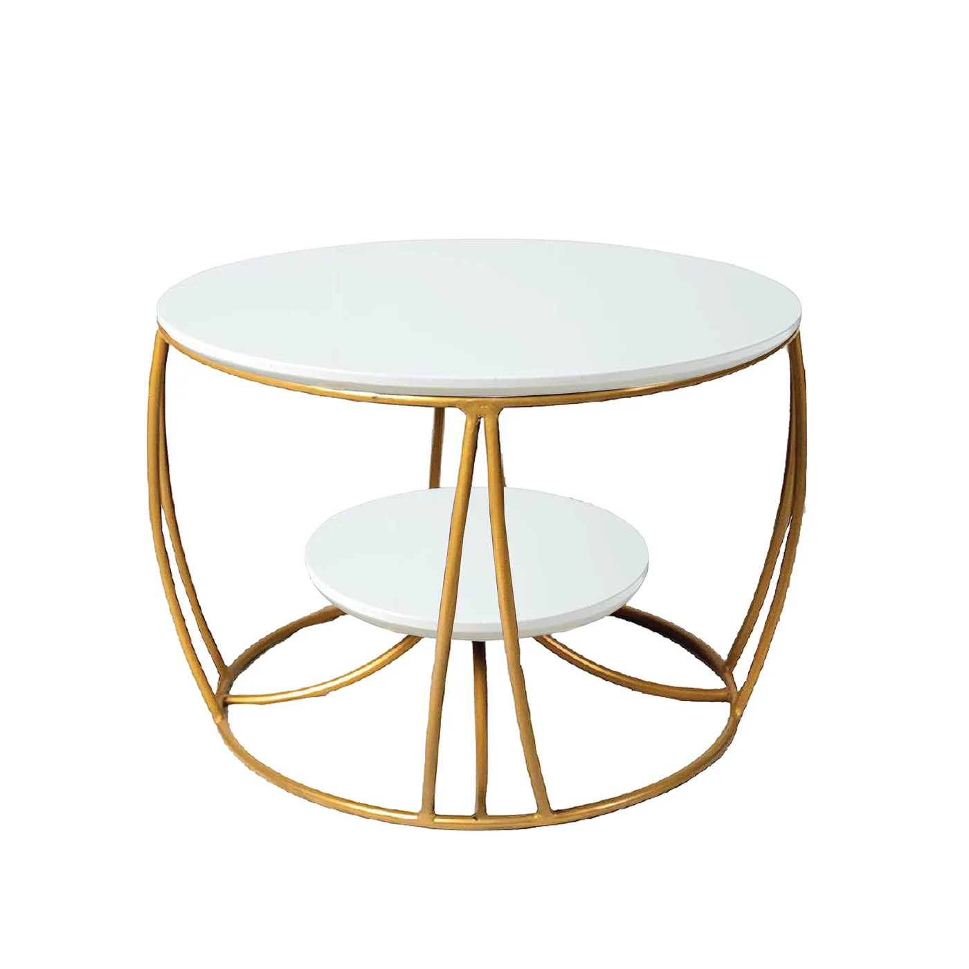 Two-Tier Curved-Frame Coffee Table, Gold and White · Medium · Cabin
