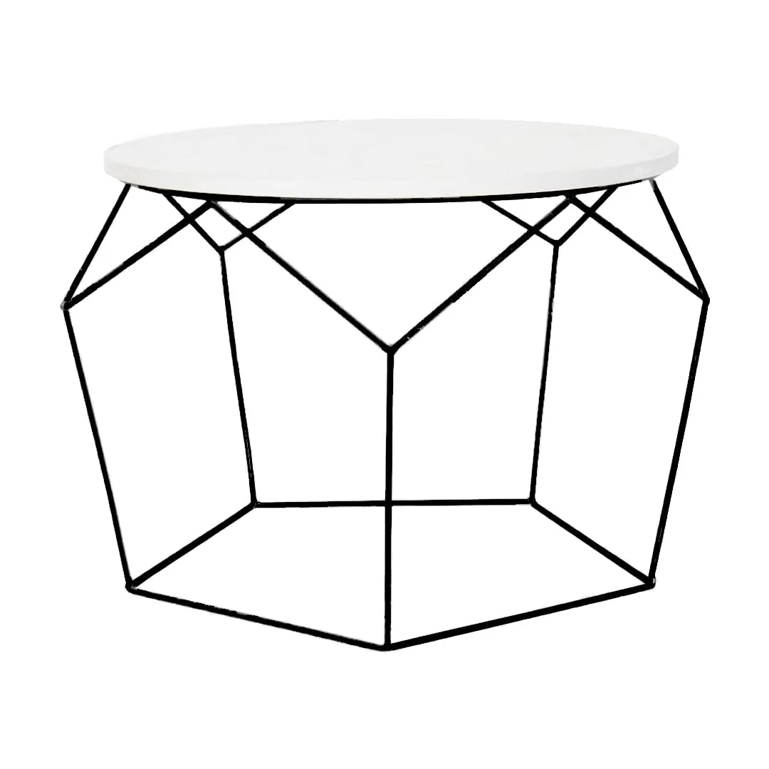 Pentagon-Frame Round Coffee Table, Black with White · Art Deco