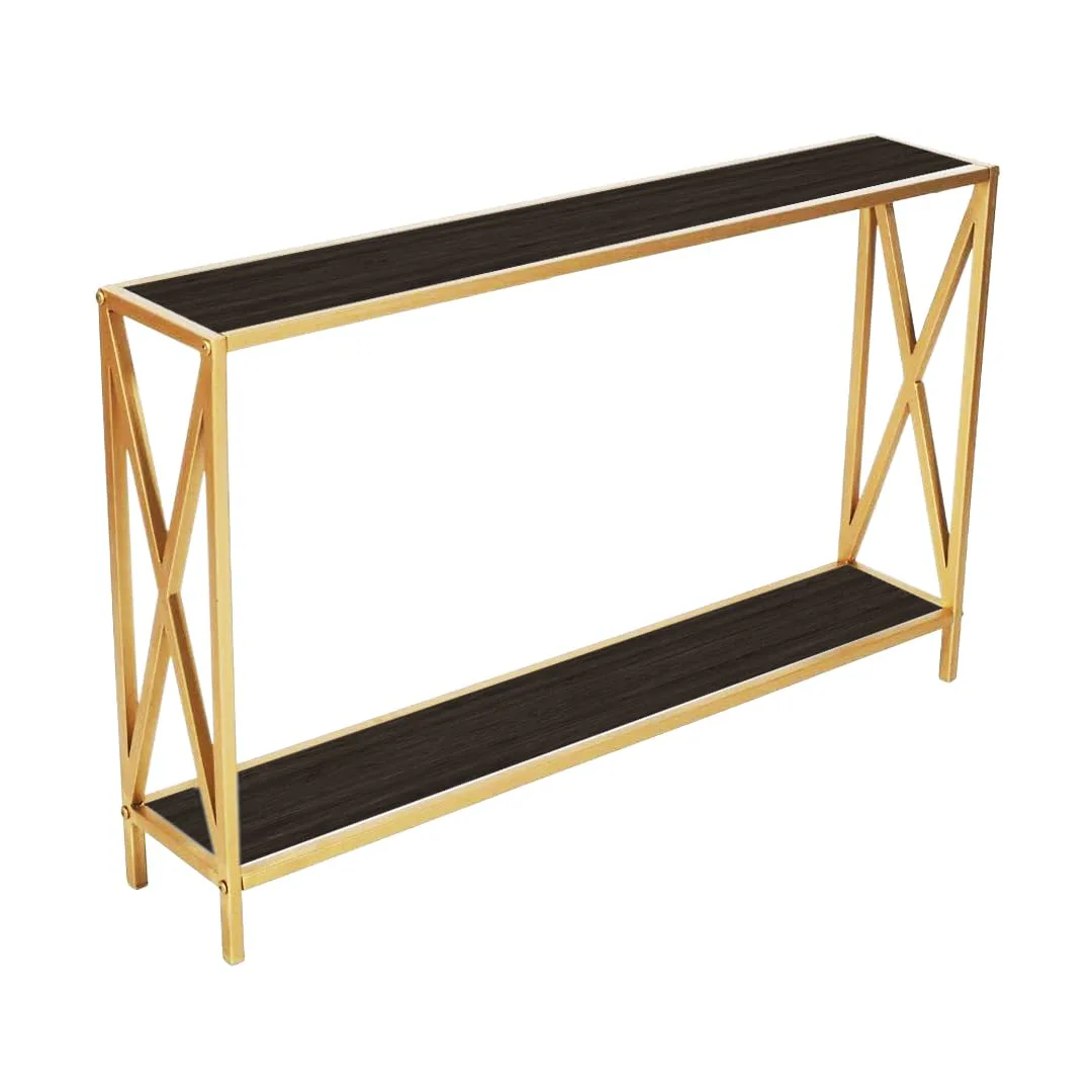 X-Frame Two-Tier Console Table, Gold and Black