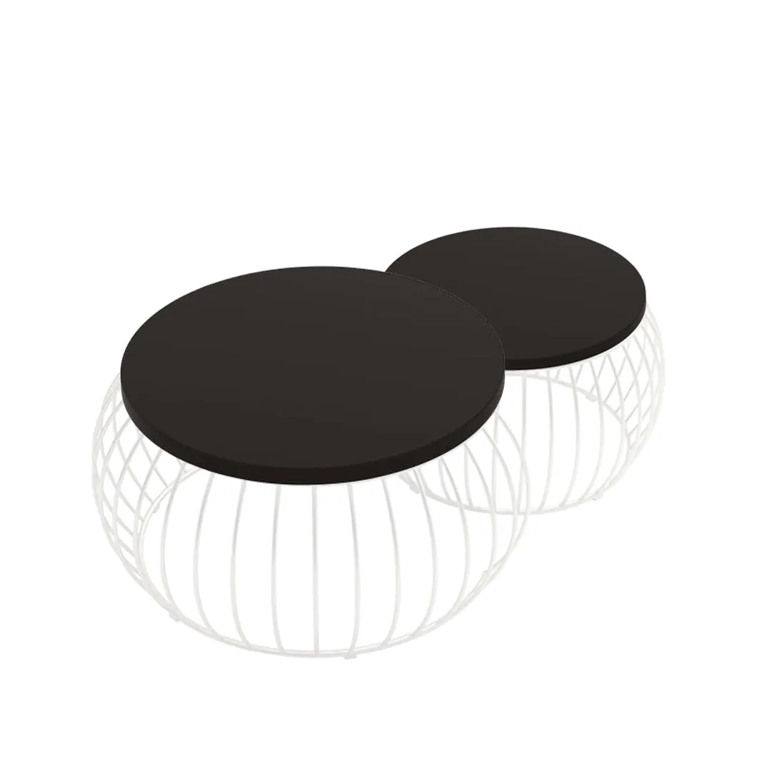 Wire-Basket Round Nesting Table Set, White with Black · Classic