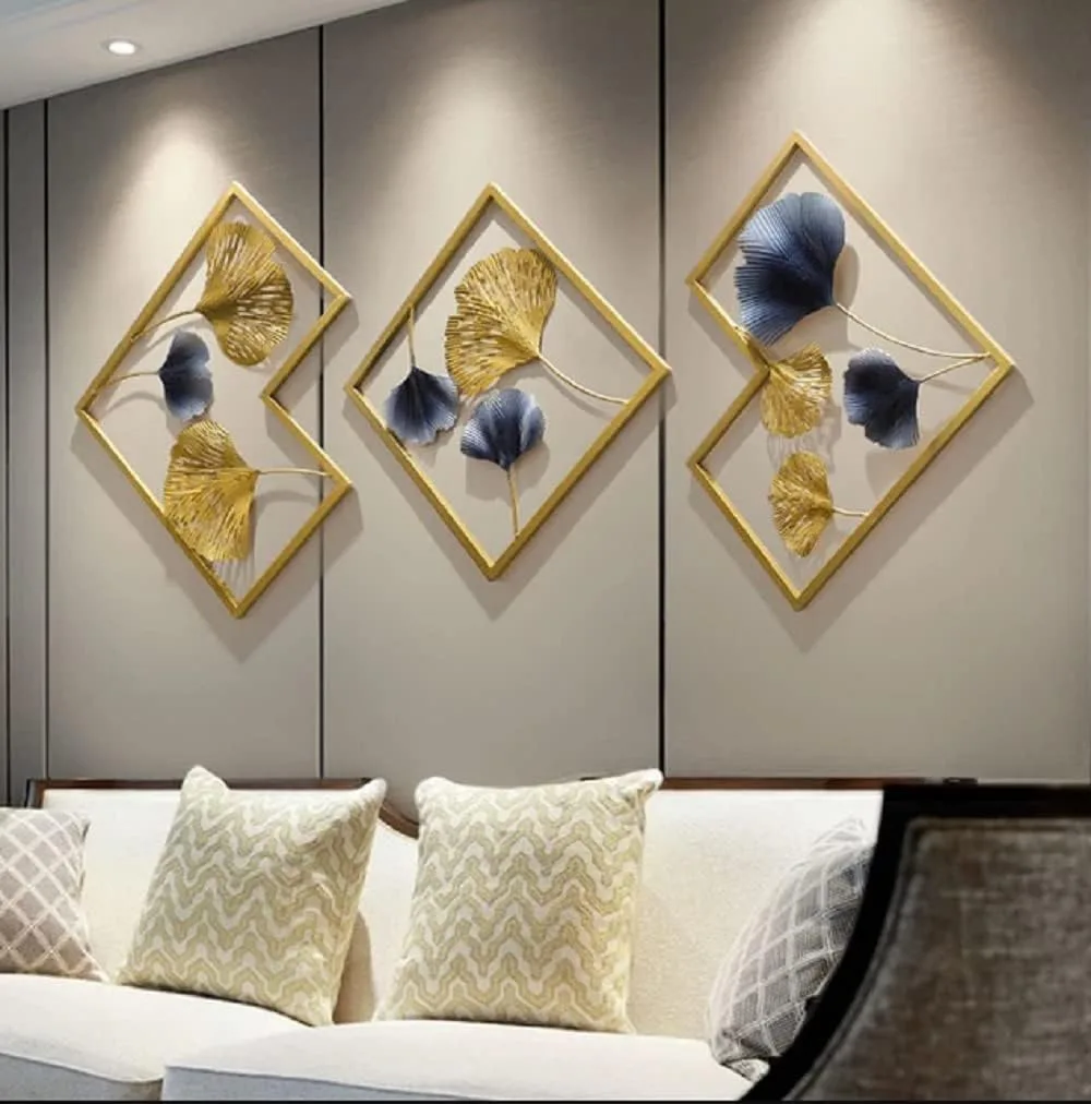 Gold & Blue Three-Piece Ginkgo Wall Art