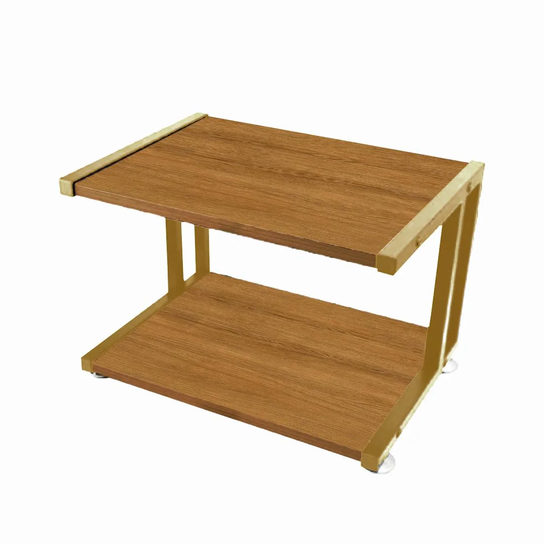 Two-Tier Printer Table, Gold with Wood