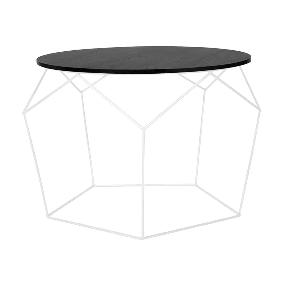 Pentagon-Frame Round Coffee Table, White with Black