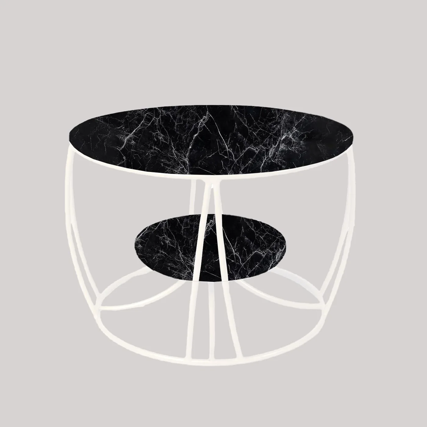 Two-Tier Curved-Frame Coffee Table, White with Black Marble · Medium