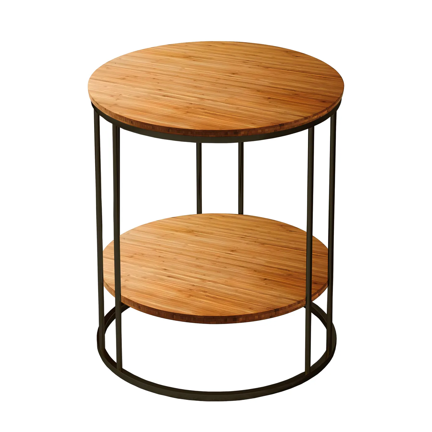 Two-Tier Round Side Table, Black with Wood · Medium · Casual