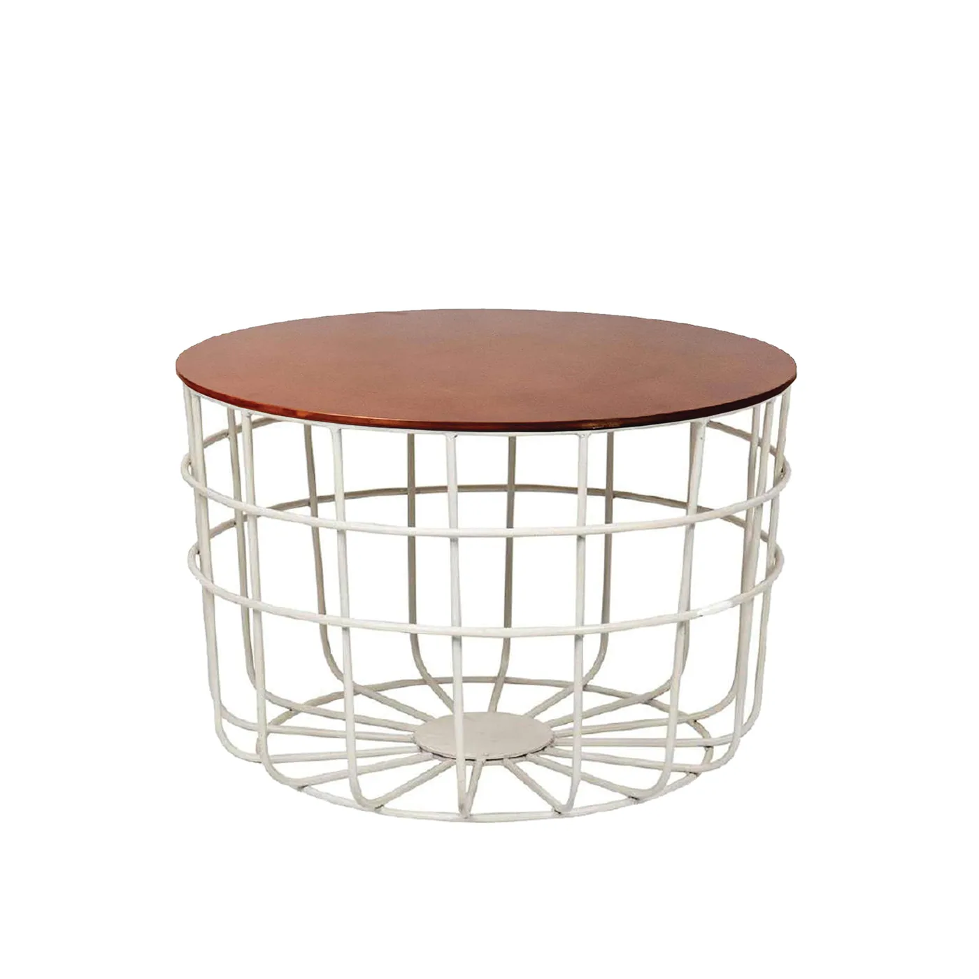 Grid-Basket Round Coffee Table, White and Gold · Medium