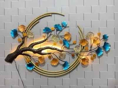 Three-Ring Golden Leaf LED Wall Art