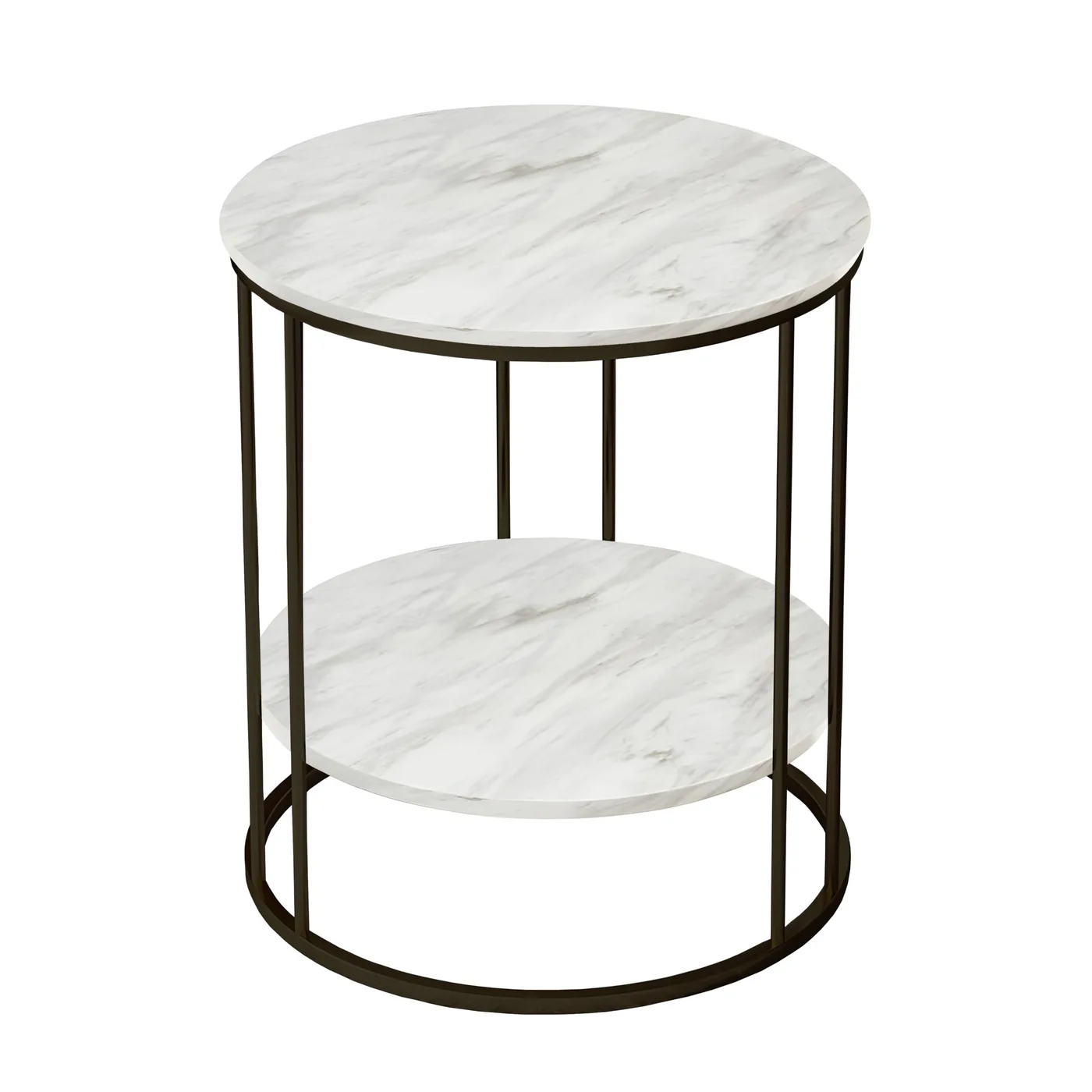 Two-Tier Round Side Table, Black with White · Medium · Casual